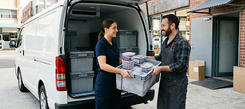 Wholesale acai delivery from a distributor near Campbelltown supplying frozen acai tubs to a local café